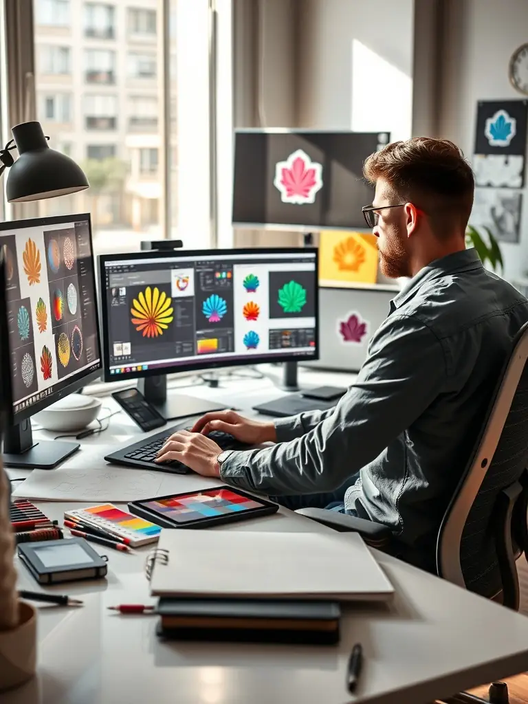 A graphic designer creating a user interface on a computer, representing the UI/UX design course.